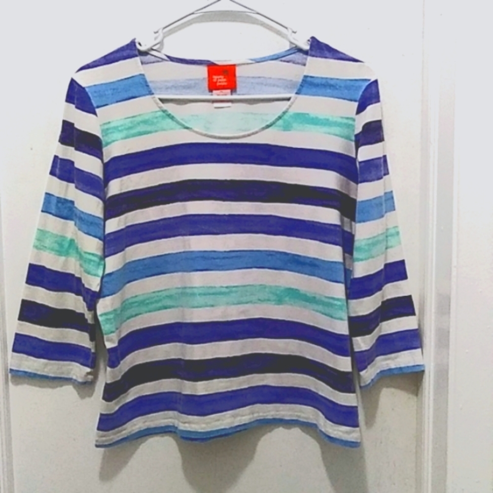 Stylish Multi Color Blue & White Striped Mid-Length Sleeve Women's Shirt